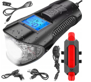 Lampka Rowerowa LED Przód +Tył Licznik Dzwonek 4w1