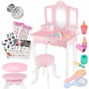 Duża Drewniana Toaletka z Lustrem dla Dziewczymki